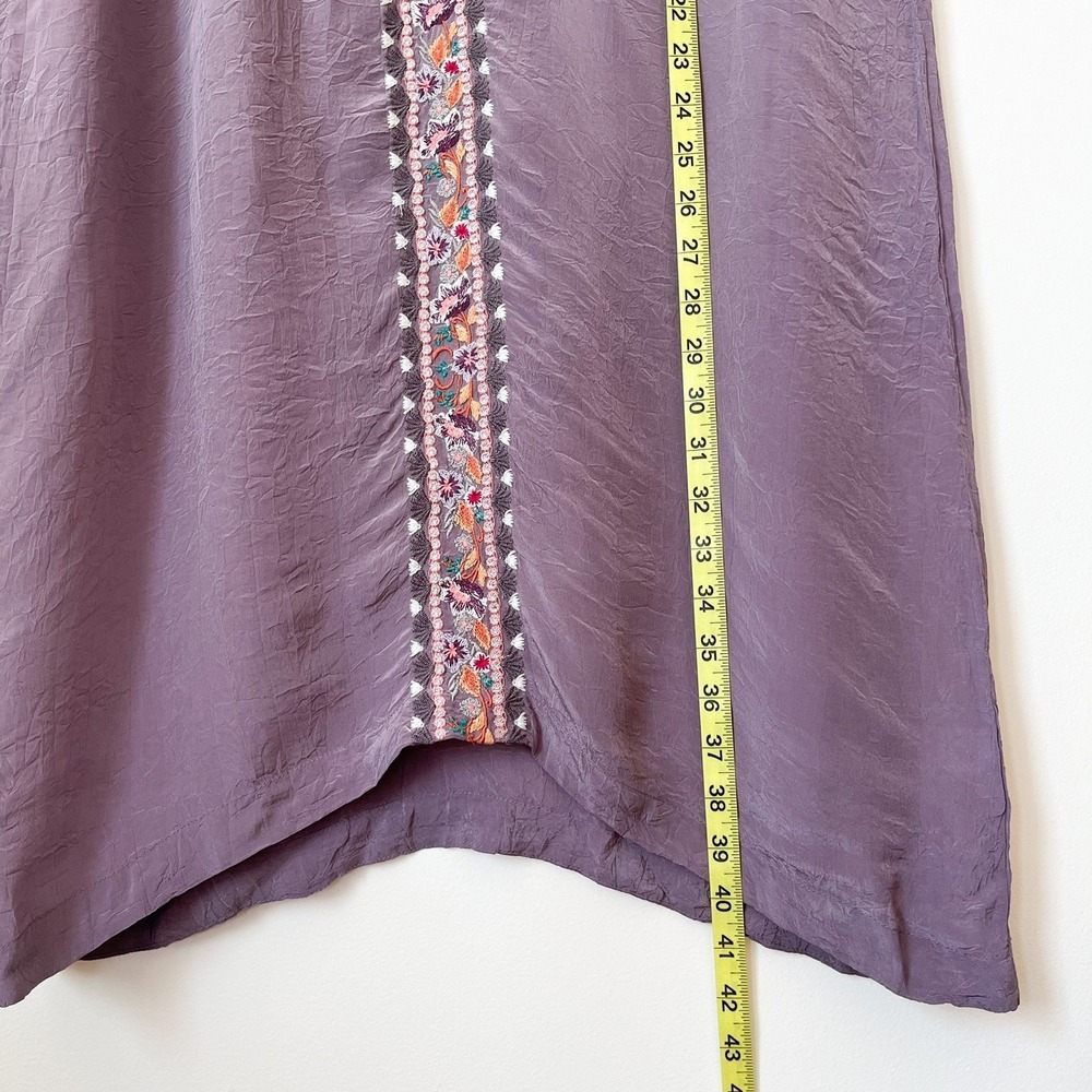 Sundance Ayla Purple Floral Embroidered V Neck Crinkle Shift Dress Womens XS - Picture 10 of 13